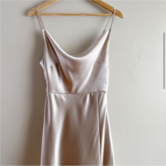 BIRDY GREY Lisa Satin Maxi Gown / Dress Neutral Champagne Sz L Wedding Formal - Picture 3 of 14